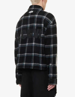 Brand-patch Plaid-patterned Boxy-fit Wool-blend Shirt -Selfidges Launches R04194915 BLACK ALT03
