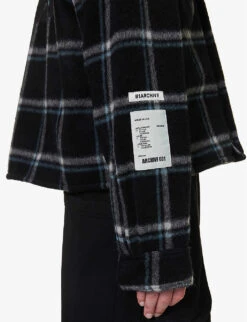 Brand-patch Plaid-patterned Boxy-fit Wool-blend Shirt -Selfidges Launches R04194915 BLACK ALT04