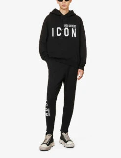 DSQUARED2 Icon Brand-print Regular-fit Cotton-jersey Hoody -Selfidges Launches R04196739 BLACK ALT01