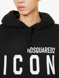 DSQUARED2 Icon Brand-print Regular-fit Cotton-jersey Hoody -Selfidges Launches R04196739 BLACK ALT04