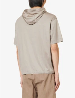 Emporio Armani Brand-embroidered Short-sleeved Jersey Hoody 10 Emporio Armani Brand-embroidered Short-sleeved Jersey Hoody -Selfidges Launches R04196950 GREIGE ALT03