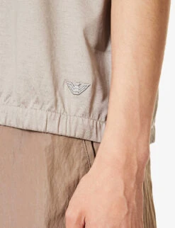 Emporio Armani Brand-embroidered Short-sleeved Jersey Hoody 11 Emporio Armani Brand-embroidered Short-sleeved Jersey Hoody -Selfidges Launches R04196950 GREIGE ALT04