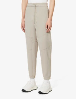 Emporio Armani Drawstring-waist Tapered-leg Mid-rise Cotton-blend Jogging Bottoms -Selfidges Launches R04196969 GREIGE ALT02