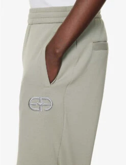 Emporio Armani Brand-embroidered Cotton-blend Jogging Bottoms -Selfidges Launches R04196971 SALVIA ALT04