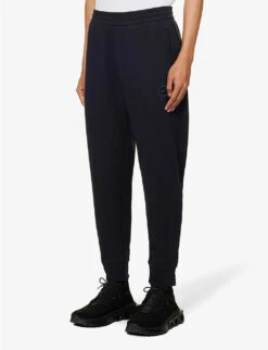 Emporio Armani Logo-embroidered Tapered-leg Mid-rise Cotton-blend Jogging Bottoms -Selfidges Launches R04196972 BLUNAVY ALT02