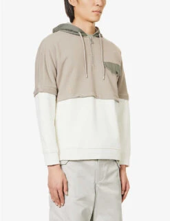 Emporio Armani Contrast-panel Relaxed-fit Cotton-jersey Hoody -Selfidges Launches R04196973 GREIGEVANILLA ALT02