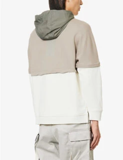 Emporio Armani Contrast-panel Relaxed-fit Cotton-jersey Hoody -Selfidges Launches R04196973 GREIGEVANILLA ALT03