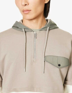Emporio Armani Contrast-panel Relaxed-fit Cotton-jersey Hoody -Selfidges Launches R04196973 GREIGEVANILLA ALT04