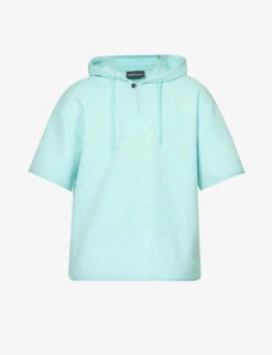 Emporio Armani Logo-embroidered Short-sleeved Stretch-cotton Blend Hoody