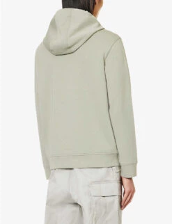 Emporio Armani Brand-embroidered Ribbed-trim Cotton-jersey Hoody -Selfidges Launches R04196978 SALVIA ALT03