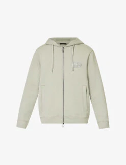Emporio Armani Brand-embroidered Ribbed-trim Cotton-jersey Hoody