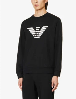 Emporio Armani Brand-print Crewneck Jersey Sweatshirt 9 Emporio Armani Brand-print Crewneck Jersey Sweatshirt -Selfidges Launches R04196980 NEROAQUILA ALT02