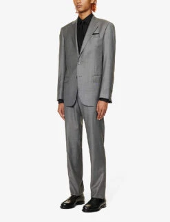 Emporio Armani Single-breasted Regular-fit Wool Suit -Selfidges Launches R04196981 GRIGIOSCURO ALT02
