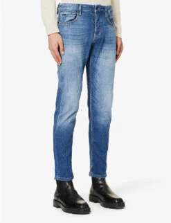 Emporio Armani Brand-plaque Straight-leg Stretch-denim Jeans 11 Emporio Armani Brand-plaque Straight-leg Stretch-denim Jeans -Selfidges Launches R04197005 DENIMBLUMD ALT02