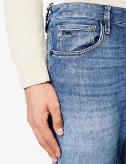 Emporio Armani Brand-plaque Straight-leg Stretch-denim Jeans 13 Emporio Armani Brand-plaque Straight-leg Stretch-denim Jeans -Selfidges Launches R04197005 DENIMBLUMD ALT04