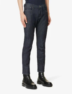 Emporio Armani Brand-plaque Straight-leg Mid-rise Stretch-denim Jeans 10 Emporio Armani Brand-plaque Straight-leg Mid-rise Stretch-denim Jeans -Selfidges Launches R04197006 DENIMBLU ALT02