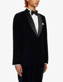 Emporio Armani Shawl-collar Single-breasted Velour Tuxedo Jacket -Selfidges Launches R04197014 BLUNAVY ALT02