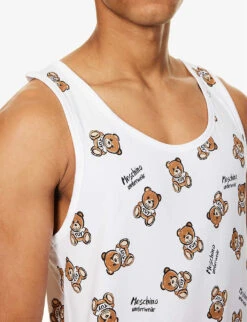 MOSCHINO Toy Bear Graphic-print Stretch-cotton Top -Selfidges Launches R04199700 FANTASYPRINTWHITE1 ALT03