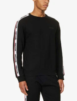 MOSCHINO Brand-tape Crewneck Stretch-cotton Sweatshirt -Selfidges Launches R04199711 BLACK555 ALT02